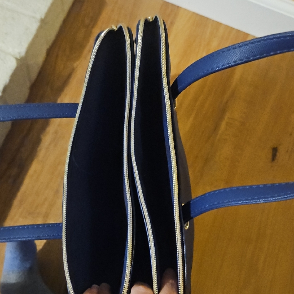 Kenneth Cole Reaction Navy Structured Satchel with Gold Accents - Picture 2 of 5